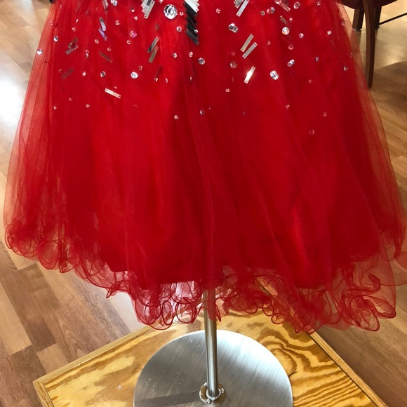 Red prom dress with rhinestones and beads - Picture 3 of 8